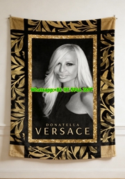 Donatella Versace Black and Gold Glitter Print Flannel Throw Blanket IMG_1523